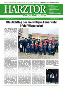 Titel-Seite der Oktober-Ausgabe der Harztor Informationen, dem gedruckten Amtsblatt der Gemeinde Harztor