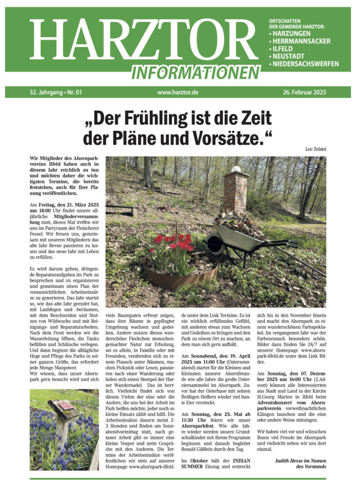 Titelseite der Zeitschrift Harztor Informationen Heft 1 2025