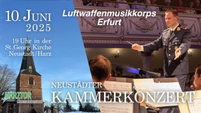 Werbung für das 1. Neustädter Kammerkonzert mit dem Luftwaffenmusikkorps Erfurt am 10. Juni 2025.